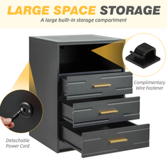 EROMMY LED Nightstand with Wireless Charging, Smart Bedside Table with Drawers & Adjustable LED Lights, Gray-Erommy