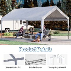 EROMMY Carports 12x20 heavy duty, Rainproof & UV Protected Garage Top Tarp Shelter Cover, Outdoor Portable Garage for Car, Boat Tent, White