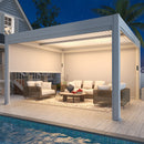 EROMMY 10' x 13' Outdoor Pergola with LED Lights, Aluminum Gazebo with Motorized Louvers & Side Screens for Patio, Backyard & Poolside, White