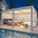 EROMMY 12' x 16' Outdoor Pergola with LED Lights, Aluminum Gazebo with Motorized Louvers & Side Screens for Patio, Backyard & Poolside, White