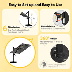 EROMMY 10 X 10 Outdoor Weather-resistant Umbrella with LED - Gray-Erommy