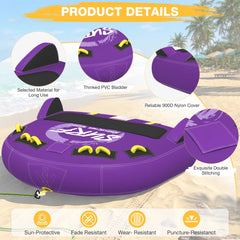 EROMMY 3-Person Deck Towable Tubes for Boating with Winged Side Bolsters and Towable Rope, Padded Bolster Guard Handles & Quick-Connect Tow Point