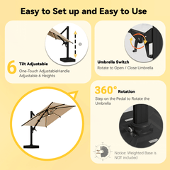 EROMMY 10 X 10 Cantilevered Umbrella with LED Lights - Brown-Erommy