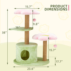 EROMMY Flower Cat Tree, 38" Cat Tower with Scratching Post, Cute Cat Condo House with Dangling Ball
