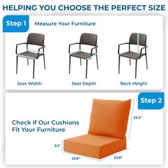 EROMMY Patio Furniture Cushions Set of 2 with Handle and Ties, Waterproof Fade-Resistant Outdoor Couch Cushions, Chair Pads for Dining Chairs, Orange