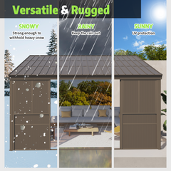 EROMMY 12 x 14 FT Wall-Mounted Gazebo, All-season Aluminum Patio Gazebo With Side Door, Outdoor Permanent Sunroom, Brown