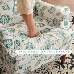 EROMMY Fabric Accent Chair, Modern Upholstered Armchair with, Leisure Single Sofa Chair for Living Room Bedroom Reading, Light Cyan Floral-Erommy