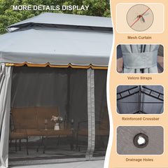 EROMMY 10x20 Outdoor Canopy Gazebo, Double Roof Patio Gazebo Steel Frame with Netting and Shade Curtains for Garden,Patio,Party Canopy, Grey