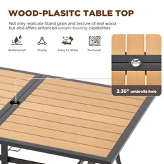 EROMMY 7-Piece Outdoor Dining Set – Rectangular Table with Umbrella Hole & 6 Rattan Chairs, Brown-Erommy