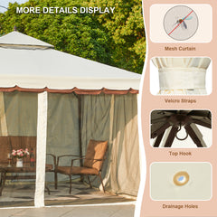 Erommy 12' x 12' Outdoor Canopy Gazebo, Double Roof Patio Gazebo Steel Frame with Netting and Shade Curtains for Garden,Patio,Party Canopy, Cream