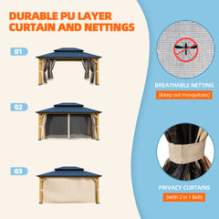 EROMMY 12' x 16' Outdoor Hardtop Gazebo with Cedar Wood Frame and Powder Coated Metal Roof-Erommy