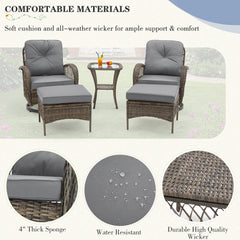 EROMMY 5-Piece Outdoor Swivel Rocker Set with Cushions & Glass Table, Grey-Erommy