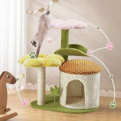EROMMY 29" Cat Tree, Flower Cat Tower with Scraching Post & Cat Condo for Indoor Cats, Green