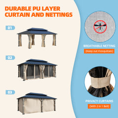 EROMMY 12' x 20' Outdoor Hardtop Gazebo with Cedar Frame and Powder Coated Metal Roof, Vintage Grey-Erommy