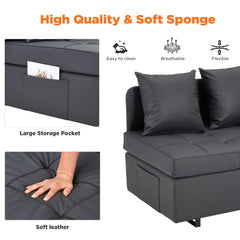 EROMMY 3 IN 1 Futon Sofa Bed Convertible Recliner Lounge for Living Room with Reclining Backrest, PU Leather, Gray-Erommy