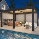EROMMY 12' x 16' Outdoor Pergola with LED Lights, Aluminum Gazebo with Motorized Louvers & Side Screens for Patio, Backyard & Poolside, Black