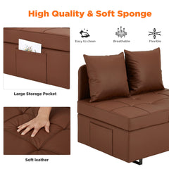 EROMMY 3 IN 1 Futon Sofa Bed Convertible Recliner Lounge for Living Room with Reclining Backrest, PU Leather, Brown-Erommy