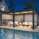 EROMMY 12' x 20' Outdoor Pergola with LED Lights, Aluminum Gazebo with Motorized Louvers & Side Screens for Patio, Backyard & Poolside, Black
