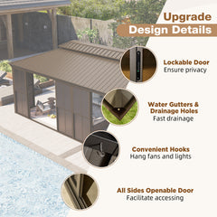 Erommy 12' × 24' Sunroom Patio Hardtop Gazebo, Double Top Galvanized Steel Roof Aluminum Solarium, All-Season Outdoor Pergola with Sliding Doors & Slideable PE Screen Window for Garden, Deck, Backyard-Erommy