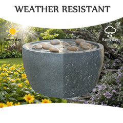 EROMMY 10.6"Tall Outdoor Water Fountain - Resin Garden Water Feature with LED Lights Effect for Patio Deck Yard Home,Gray
