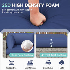 EROMMY 9-Piece Outdoor Sectional Cushions for 4-Seat Sofa, Waterproof Deep Seat w/ Non-Slip & Machine Washable Covers, Navy Blue
