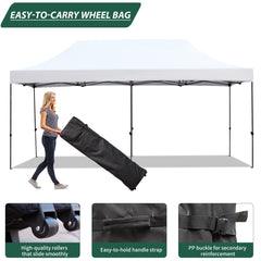 EROMMY 10' x 20' Pop Up Canopy Tent, Commercial Instant Canopy with Roller Bag, 6 Sand Bags, Outdoor Canopies for Festival, Event, White