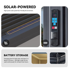 EROMMY 12x20 Pergola with Remote-Controlled Shade & LED Lights – Black-Erommy