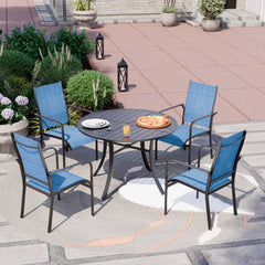 EROMMY 6 Pack Outdoor Dining Chairs, Stackable Patio Chairs with Breathable Textilene & Durable Metal Frame, Blue