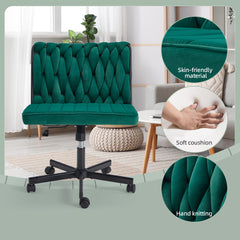 EROMMY Height Adjustable Criss Cross Chair with Wheels, Indoor Furniture Chairs, Cross-legged Armless Swivel Home Office Chair, Green-Erommy