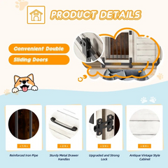 EROMMY 72" Wood Dog Crate Furniture Indoor with Divider, Dog Crate End Table with 2 Drawers for Large Breeds, White-Erommy