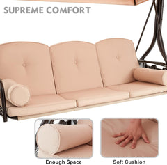 EROMMY 3-Seat Patio Porch Swing with Adjustable Canopy, Khaki-Erommy