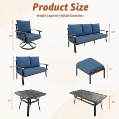 EROMMY Outdoor Swivel Rocker Patio Chairs with Ottomans, 5 PCS Bistro Set for Garden, Deck, Blue