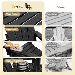 EROMMY 3-Level Adjustable Adirondack Chair with Retractable Ottoman, Folding HDPE Outdoor Chair with Cup Holders, Black