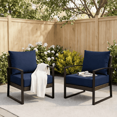 EROMMY Patio Furniture Cushions Set of 2 with Handle and Ties, Waterproof Fade-Resistant Outdoor Couch Cushions, Chair Pads for Dining Chairs, Navy blue