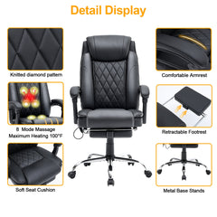 Erommy Ergonomic Executive PU Leather Adjustable Height Massage and Heated Office Chair Black-Erommy