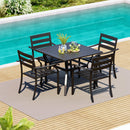 EROMMY 5-Piece Outdoor Patio Dining Set for 4, Square Metal Table with Umbrella Hole & Stackable Chairs