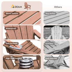 EROMMY 3-Position Adjustable Adirondack Chairs Set of 4, 400LBS HDPE Folding Outdoor Chairs with Cup Holder, Teak