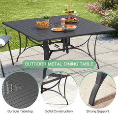 EROMMY 9 Piece Patio Dining Set, Outdoor Dining Table And Chairs Set For 8, 8 PVC-coated polyester Chairs, 1 Iron Square Table With Adjustable Umbrella Hole (1.57"-1.97"), Gray