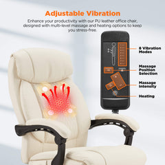 Erommy Executive Heat and Massage Reclining Leather Ergonomic Office Chair Beige-Erommy