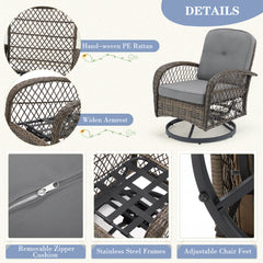 EROMMY 5-Piece Outdoor Swivel Rocker Set with Cushions & Glass Table, Grey-Erommy