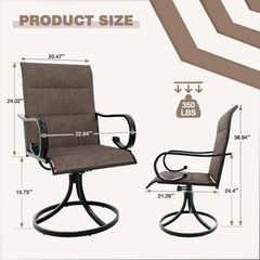 EROMMY Swivel Outdoor Chairs Set of 2, High Back Padded Textilene Patio Dining Chairs with Metal Frame, Brown