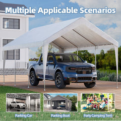 EROMMY Carports 12x20 heavy duty, Rainproof & UV Protected Garage Top Tarp Shelter Cover, Outdoor Portable Garage for Car, Boat Tent, White