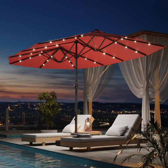 EROMMY 15 X 9 Double-Sided Large Umbrella with Solar LED - Red-Erommy