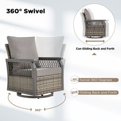 EROMMY 6-Piece Patio Set with Sofa, Swivel Rocking Chairs, Ottoman & Side Table, Grey-Erommy