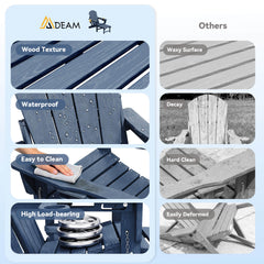 EROMMY 3-Level Adjustable Adirondack Chair with Retractable Ottoman, Folding HDPE Outdoor Chair with Cup Holders, Navy Blue