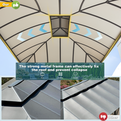 EROMMY 12' x 14' Hardtop Permanent Outdoor Aluminum Patio Gazebo, Double Roof for Patio Lawn and Garden, Curtains and Netting Included-Erommy