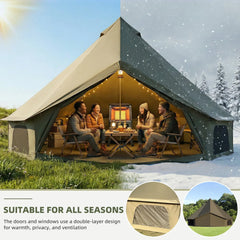 EROMMY Bell Tent for Family Camping, 16.4 FT Yurt Tent with Stove Jack, 4 Season Oxford Tents for Outdoor Party, Hot Tent Shelter Fits 3-4 People