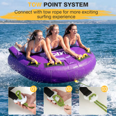EROMMY 3-Person Deck Towable Tubes for Boating with Winged Side Bolsters and Towable Rope, Padded Bolster Guard Handles & Quick-Connect Tow Point