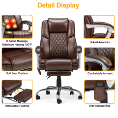EROMMY Ergonomic Desk Chair with Big and Tall Massage and Heated, Brown