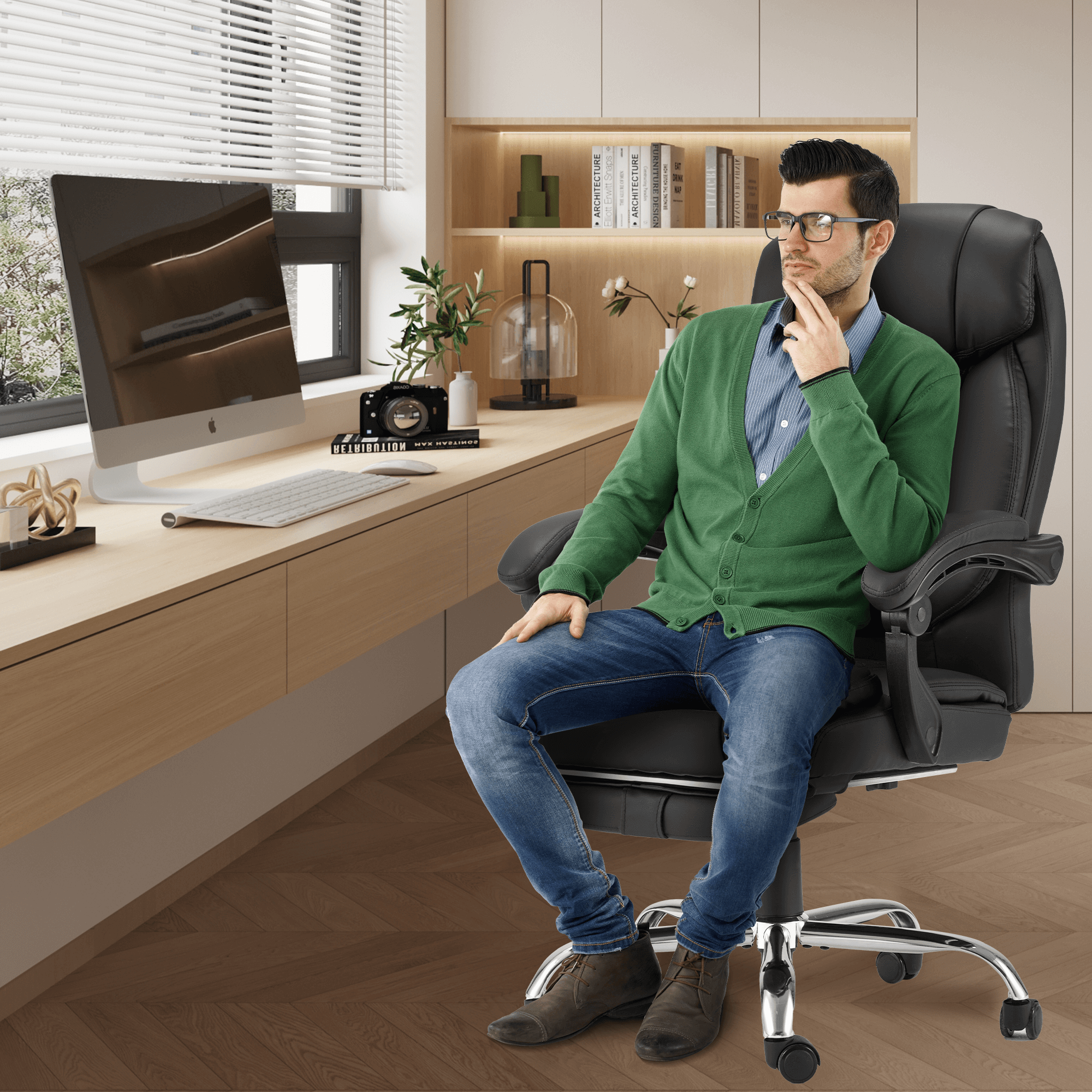 Erommy Executive Heat & Massage Reclining Leather Ergonomic Office Cha